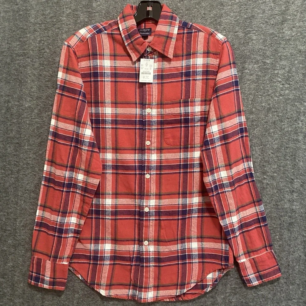 NEW J Crew Flannel‎ Shirt Mens XS Red Plaid Long Sleeve Button Up Work Outdoor